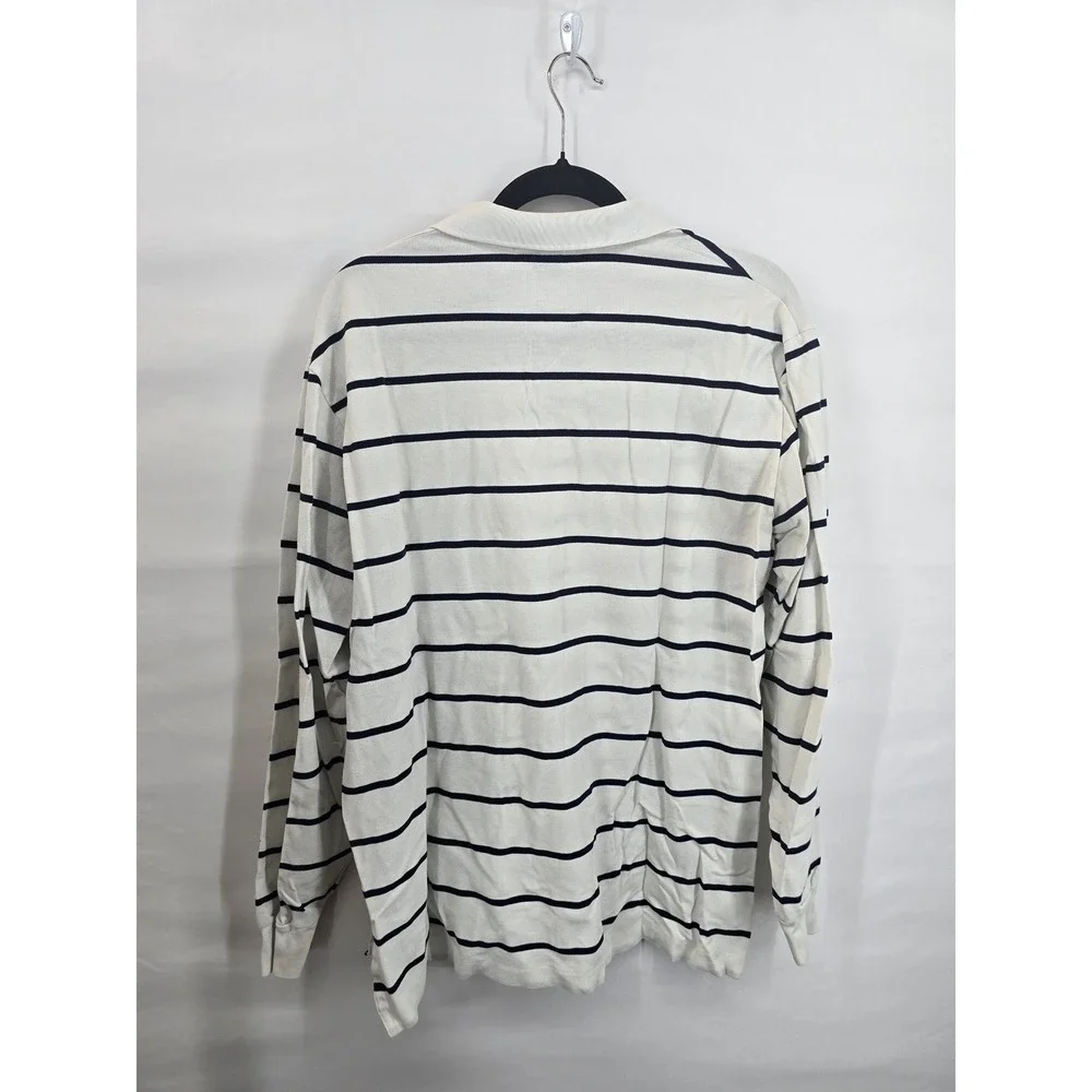 Polo Ralph Lauren Mens Long Sleeve Pima Cotton Striped Polo Shirt White Navy M